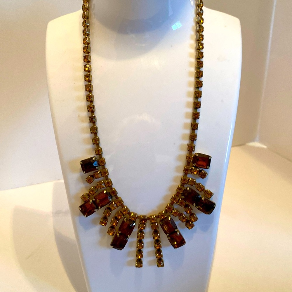 Vintage Rhinestone Choker Necklace Citron and amber colored stones